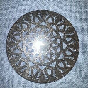 Vintage Silver Plated Glass Inlay Floral Trivet